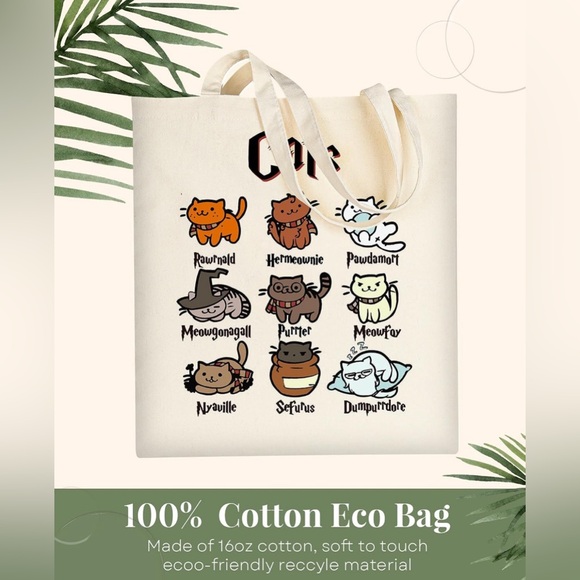 NIP Potter Cats Funny Cotton and Canvas Reusable Tote Bag - Picture 3 of 8